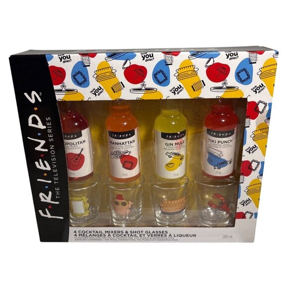 Friends Cocktail Mixer & Shot Glass Set 4 Flavors Gift Box Officiall Licensed - Picture 1 of 6